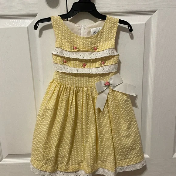 Rare Editions | Dresses | Rare Editions Yellowwhite Smocked Dress With Pink  Flowers | Poshmark